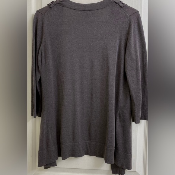 Banana Republic Gray Cardigan Sweater with 3/4 Sleeves and Front Ruffle Frills - Picture 3 of 3